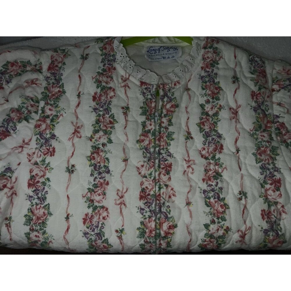 Vintage Lanz of Salzburg Quilted Cotton Nightgown Floral Zip USA - Picture 9 of 15